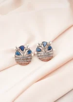 Flower Vase Blue Earrings (Dual Plating) EAR000752