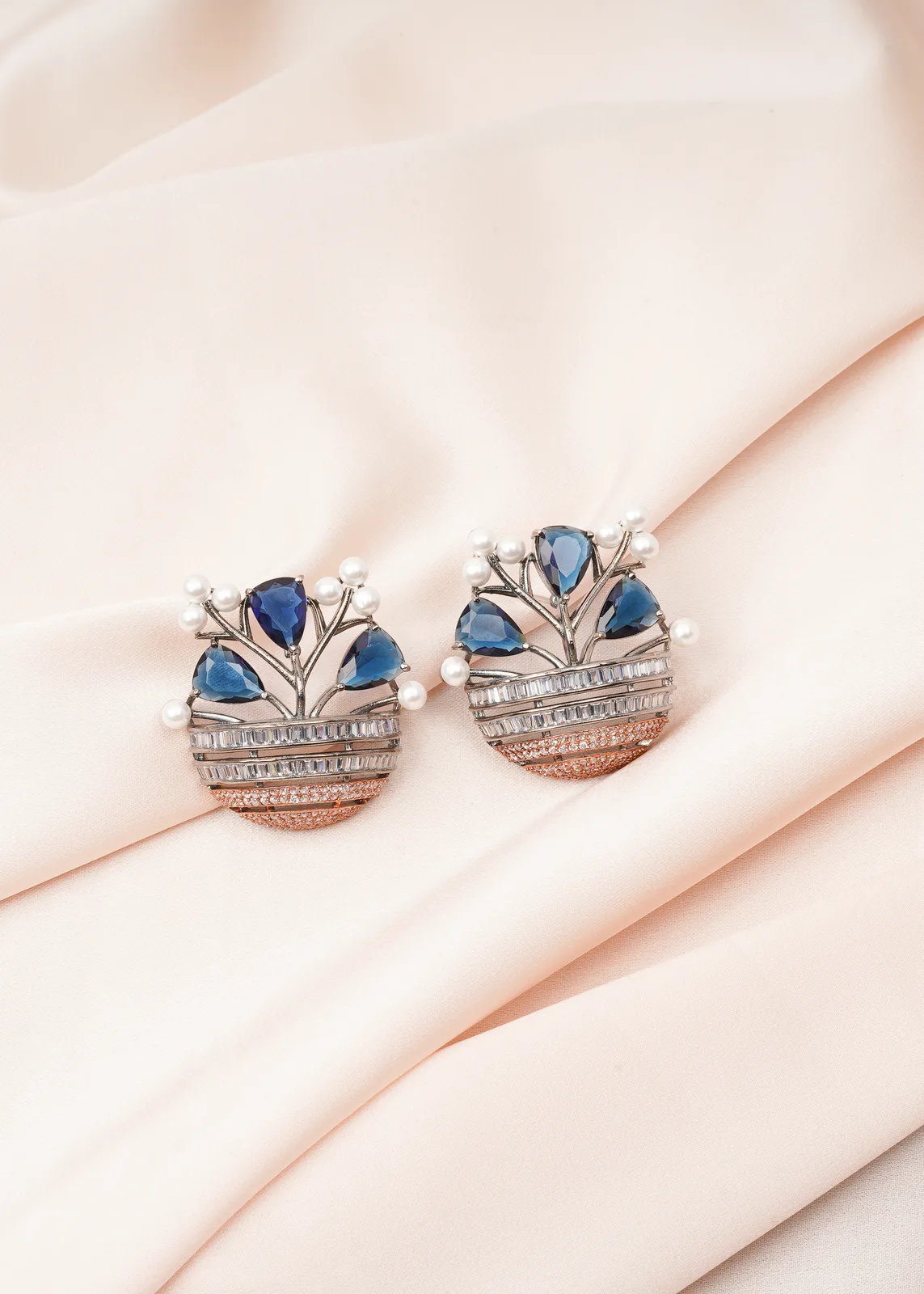 Flower-Vase-Blue-Earrings-Dual-Plating-EAR000752a Flower Vase Blue Earrings (Dual Plating) EAR000752 - Image 1