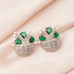 Flower Vase Green Earrings (Silver) EAR000763