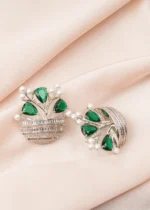 Flower Vase Green Earrings (Silver) EAR000763 - Image 2