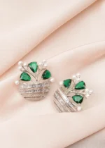 Flower Vase Green Earrings (Silver) EAR000763 - Image 3