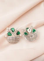 Flower Vase Green Earrings (Silver) EAR000763 - Image 4