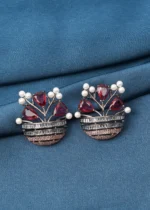Flower Vase Ruby Earrings (Dual Plating) EAR000745