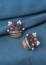 Flower Vase Ruby Earrings (Dual Plating) EAR000745 - Image 2