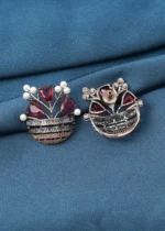 Flower Vase Ruby Earrings (Dual Plating) EAR000745 - Image 3