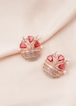 Flower Vase Ruby Earrings (Rose Gold) EAR000687 - Image 2