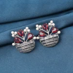 Flower Vase Ruby Earrings (Silver) EAR000744