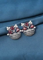 Flower Vase Ruby Earrings (Silver) EAR000744