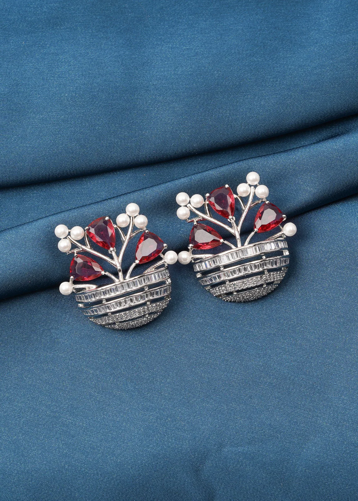 Flower-Vase-Ruby-Earrings-Silver-EAR000744a Flower Vase Ruby Earrings (Silver) EAR000744 - Image 1