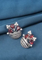 Flower Vase Ruby Earrings (Silver) EAR000744 - Image 2