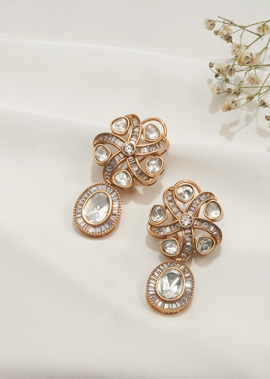 Fusion-Polki-Earrings-Victorian-Gold-EAR000541a Fusion Polki Earrings (Victorian Gold) EAR000541 - Image 1