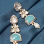 Fusion Teal Kundan Earrings (Dual Plating) EAR000620