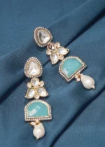Fusion Teal Kundan Earrings (Dual Plating) EAR000620