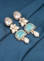 Fusion Teal Kundan Earrings (Dual Plating) EAR000620 - Image 2