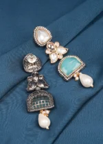 Fusion Teal Kundan Earrings (Dual Plating) EAR000620 - Image 3