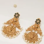 Ganesha Temple Green Earrings (Antique Gold) EAR000563