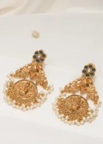 Ganesha Temple Green Earrings (Antique Gold) EAR000563