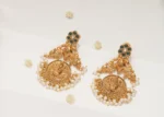 Ganesha Temple Green Earrings (Antique Gold) EAR000563 - Image 3