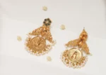 Ganesha Temple Green Earrings (Antique Gold) EAR000563 - Image 4