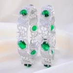 Glamour Green Statement Bangle Set (Silver) BAN002391