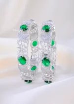 Glamour Green Statement Bangle Set (Silver) BAN002391