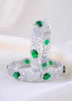Glamour Green Statement Bangle Set (Silver) BAN002391 - Image 2