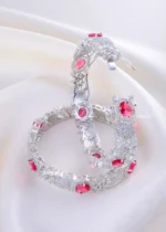 Glamour Ruby Statement Bangle Set (Silver) BAN002392 - Image 3