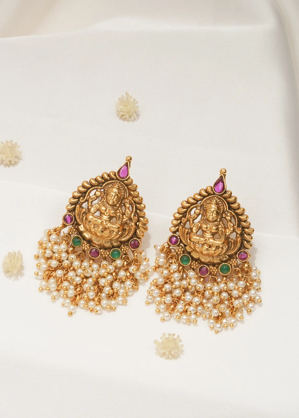 Goddess-Lakshmi-Earrings-Antique-Gold-EAR000565a Goddess Lakshmi Earrings (Antique Gold) EAR000565 - Image 1