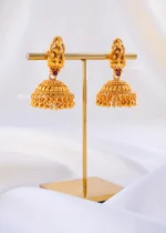 Goddess Lakshmi Gold Plated Jhumkas (Yellow Gold) EAR002372 - Image 2