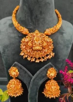 Goddess Lakshmi Hasli Necklace Set (Yellow-Gold)- NEC04032314 - Image 2