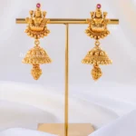 Goddess Lakshmi Lotus Stud Jhumkas (Yellow Gold) EAR002374