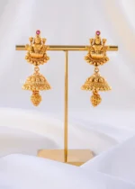 Goddess Lakshmi Lotus Stud Jhumkas (Yellow Gold) EAR002374