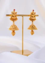 Goddess Lakshmi Lotus Stud Jhumkas (Yellow Gold) EAR002374 - Image 2