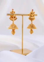 Goddess Lakshmi Lotus Stud Jhumkas (Yellow Gold) EAR002374 - Image 3