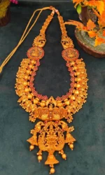 Goddess Lakshmi Mayur Double-Line Rani Haar Necklace Set- NEC30012320 - Image 3