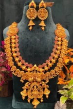 Goddess Lakshmi Mayur Double-Line Rani Haar Necklace Set- NEC30012320 - Image 4