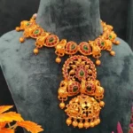 Goddess Lakshmi & Mayur Temple Necklace Set- NEC30012308