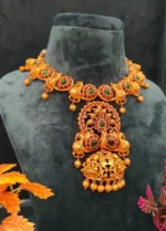 Goddess Lakshmi & Mayur Temple Necklace Set- NEC30012308