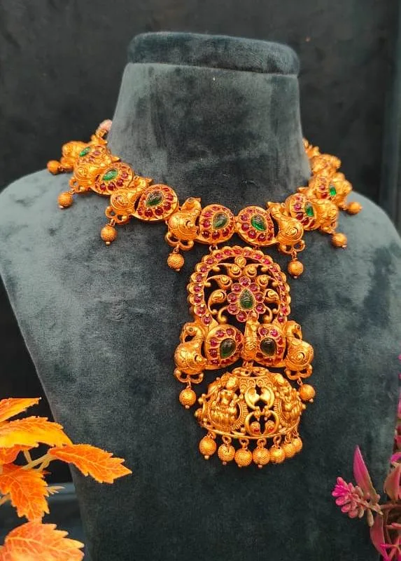Goddess-Lakshmi-Mayur-Temple-Necklace-Set-NEC30012308a Goddess Lakshmi & Mayur Temple Necklace Set- NEC30012308 - Image 1