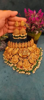 Goddess Lakshmi Motifs Temple Choker- NEC30012301 - Image 3