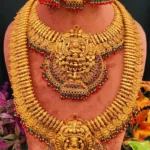 Goddess Lakshmi Temple Choker & Rani Haar Combo Set- NEC12012311