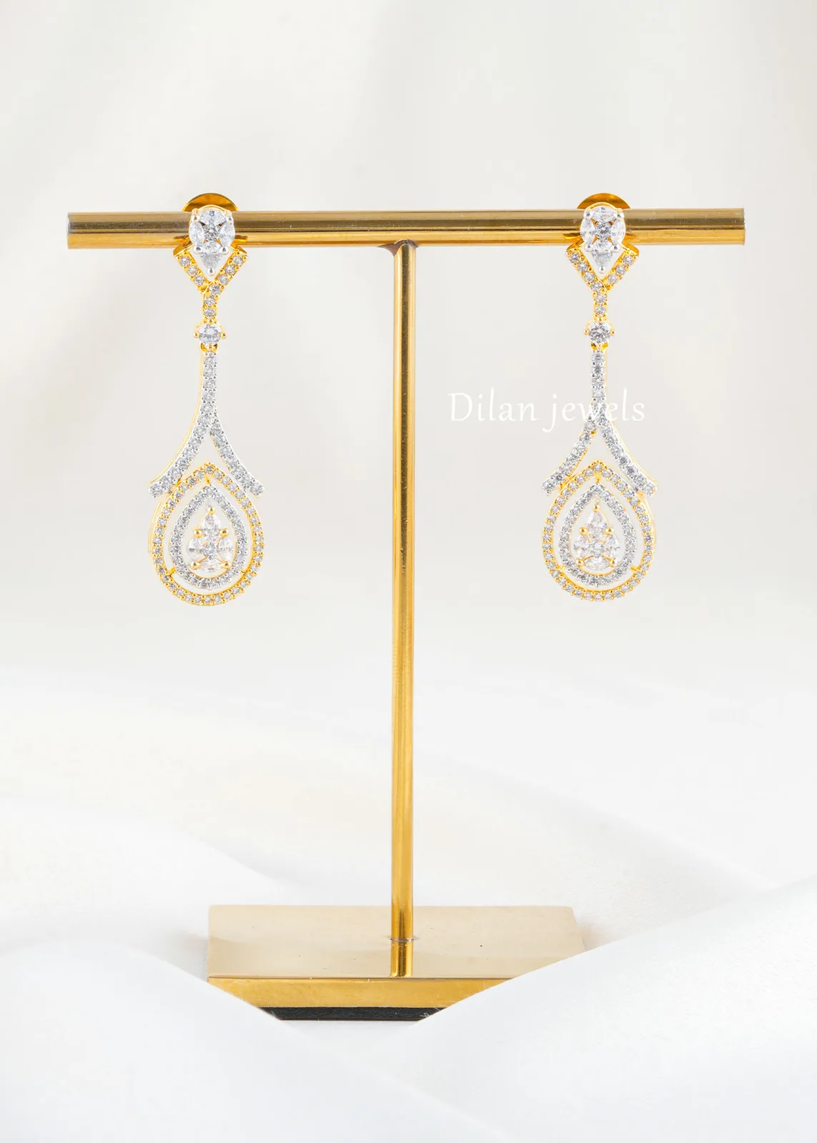 Gold-Plated-Diamond-Earrings-EAR002837 Gold Plated Diamond Earrings- EAR002837 - Image 1