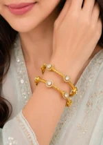 Gold Plated Kundan Bangles- BAN002910 - Image 4