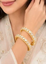Gold Plated Kundan Bangles- BAN002911 - Image 4