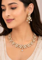 Gold Plated Kundan, Diamond Necklace Set- NEC002913 - Image 4