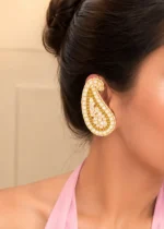 Gold Plated Kundan Earrings- EAR002879 - Image 4