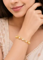 Gold Plated Moissanite Polki Bracelet- BRA002864 - Image 4