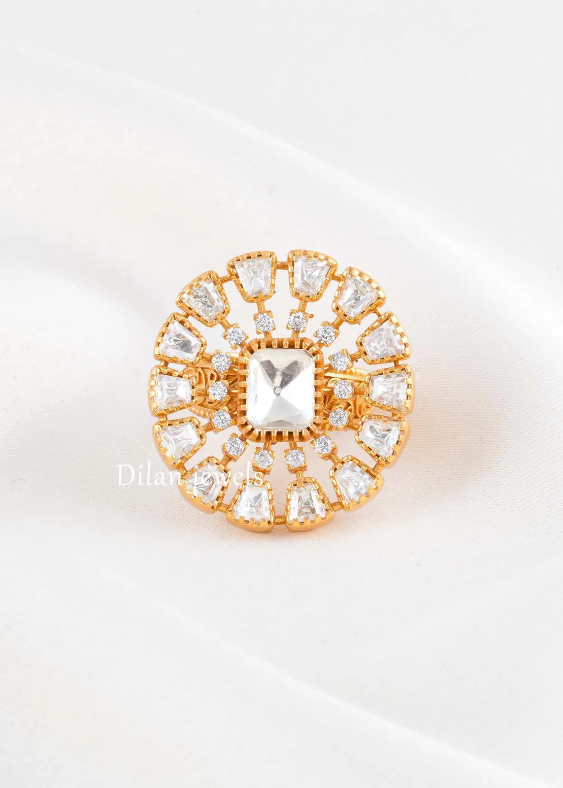 Gold-Plated-Moissanite-Polki-Ring-RING02857 Gold Plated Moissanite Polki Ring- RING02857 - Image 1