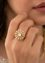 Gold Plated Moissanite Polki Ring- RING02857 - Image 4