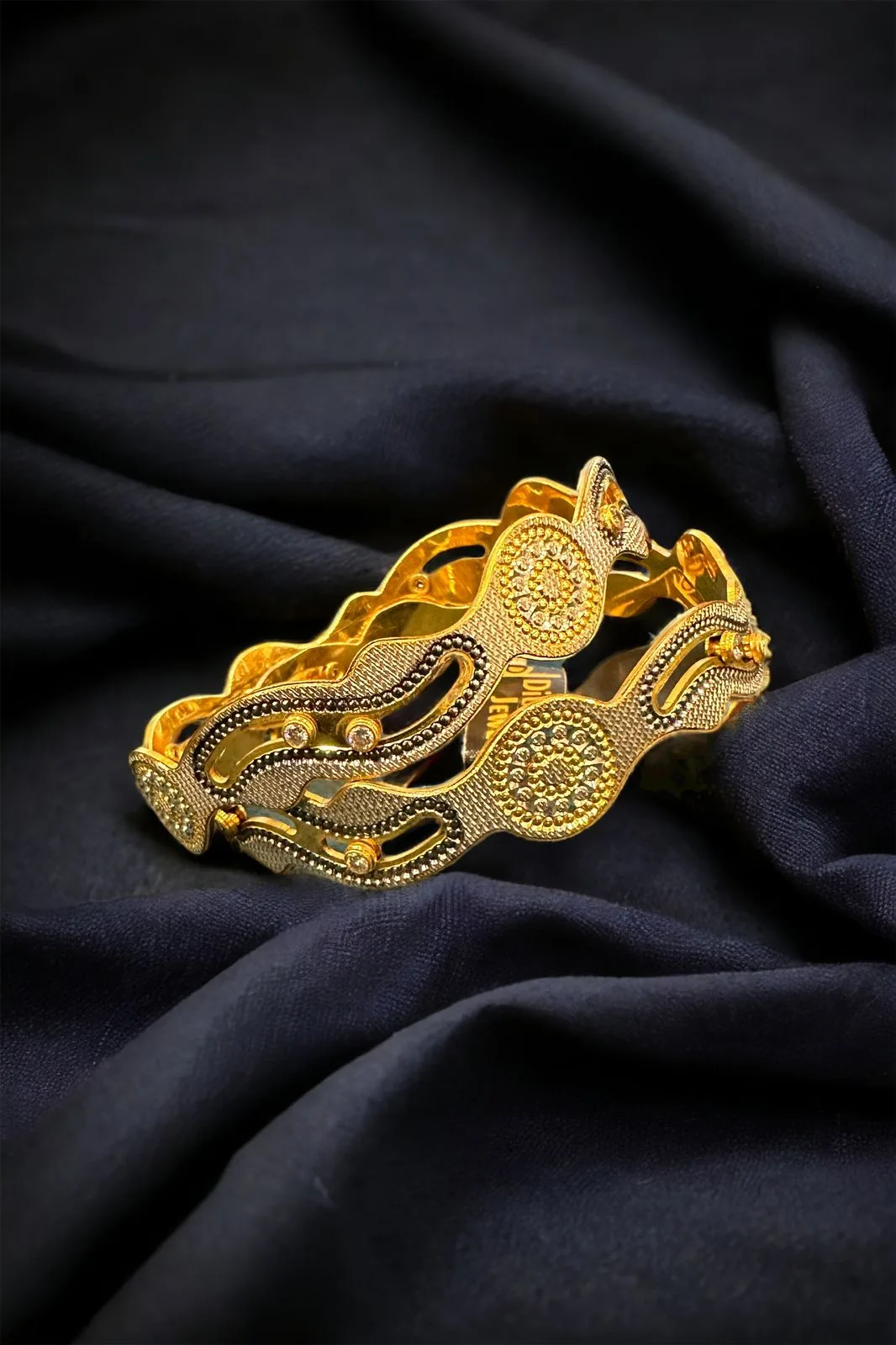 Gold-Rhodium-Bangles-Yellow-Gold-Black-Rhodium-BAN000114a Ziva Luxe Dancing Diamond Bangles (Tri-Plated) BAN000114 - Image 1